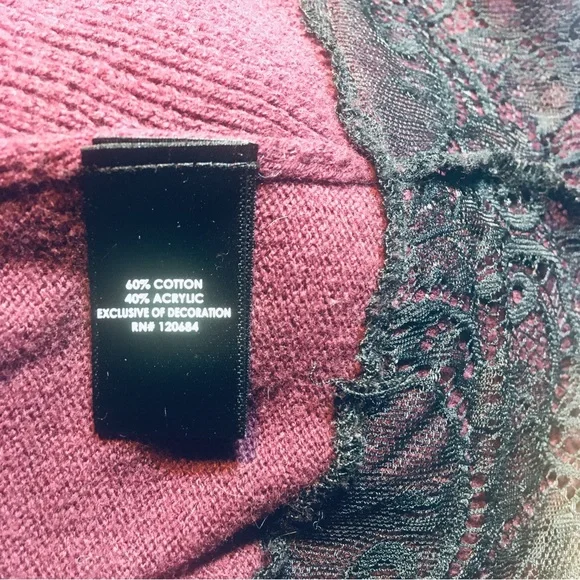 Torrid Sweater Lace Trim V-Neck Plus 2 2X 18 20 Burgundy + Black Cotton Acrylic - Picture 8 of 8